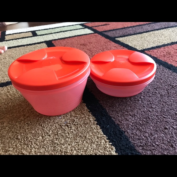 New Tupperware Snapping Orange Duo Bowls Set of 2 - Picture 5 of 6